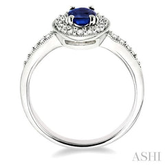 6x4 MM Oval Cut Sapphire and 1/4 Ctw Round Cut Diamond Ring in 14K White Gold