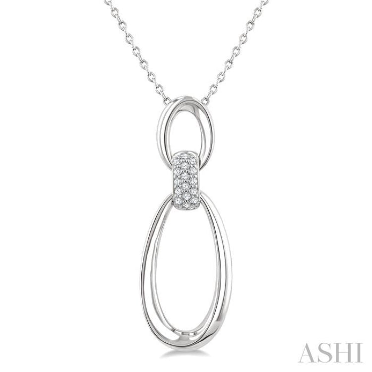 1/10 Ctw Open Window Oval Shape Link Single Cut Diamond Fashion Pendant With Chain in Sterling Silver