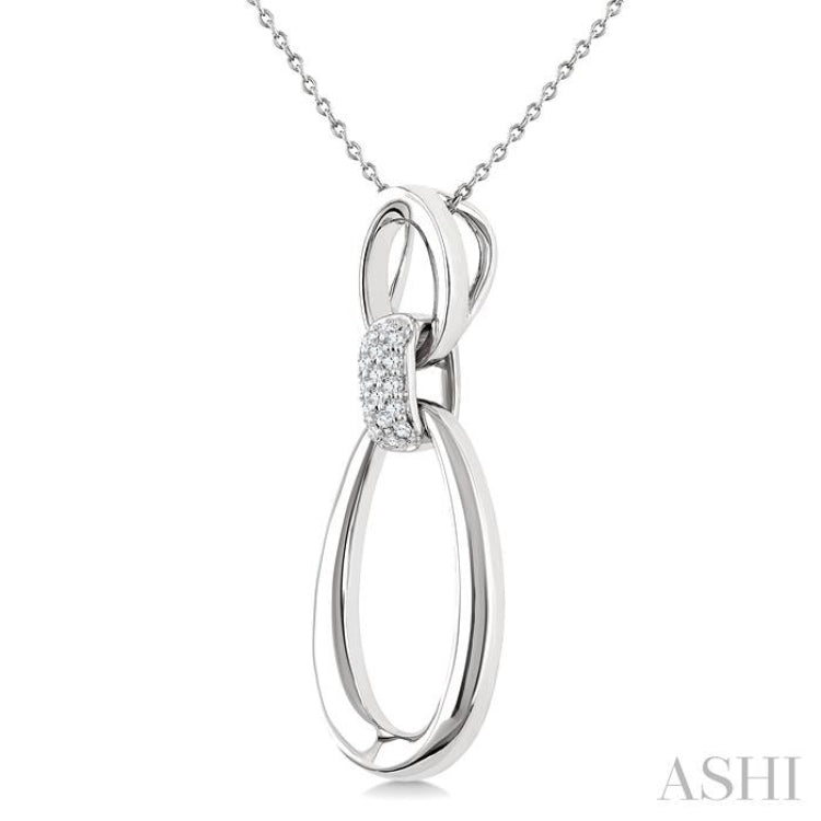 1/10 Ctw Open Window Oval Shape Link Single Cut Diamond Fashion Pendant With Chain in Sterling Silver