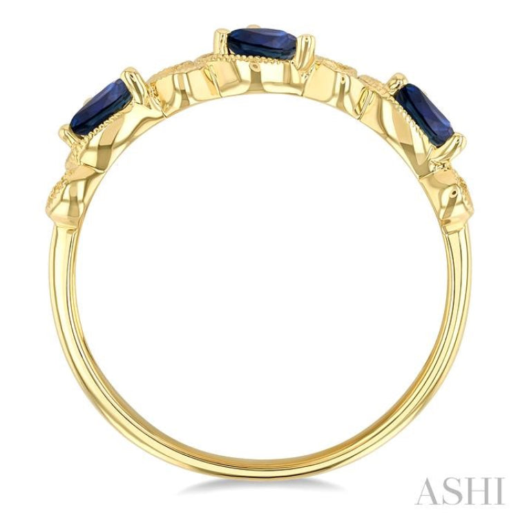 4x3 MM Pear Cut Sapphire and 1/10 Ctw Lattice Round Cut Diamond Precious Band in 14K Yellow Gold