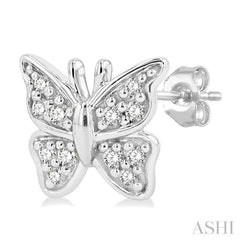 1/10 Ctw Petite Butterfly Round Cut Diamond Fashion Stud Earring in 10K White Gold