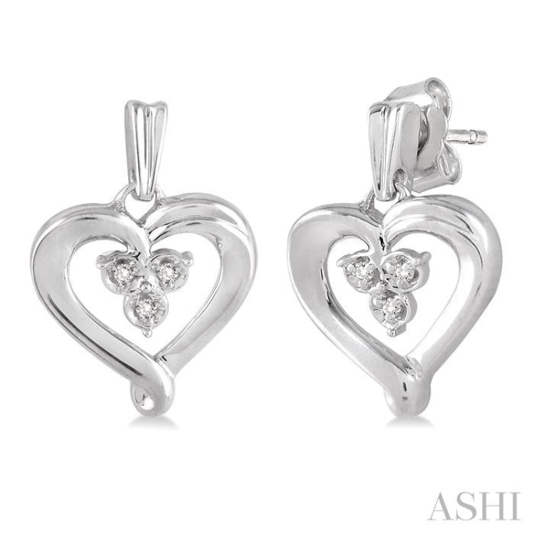1/50 Ctw Single Cut Diamond Heart Earrings in Sterling Silver