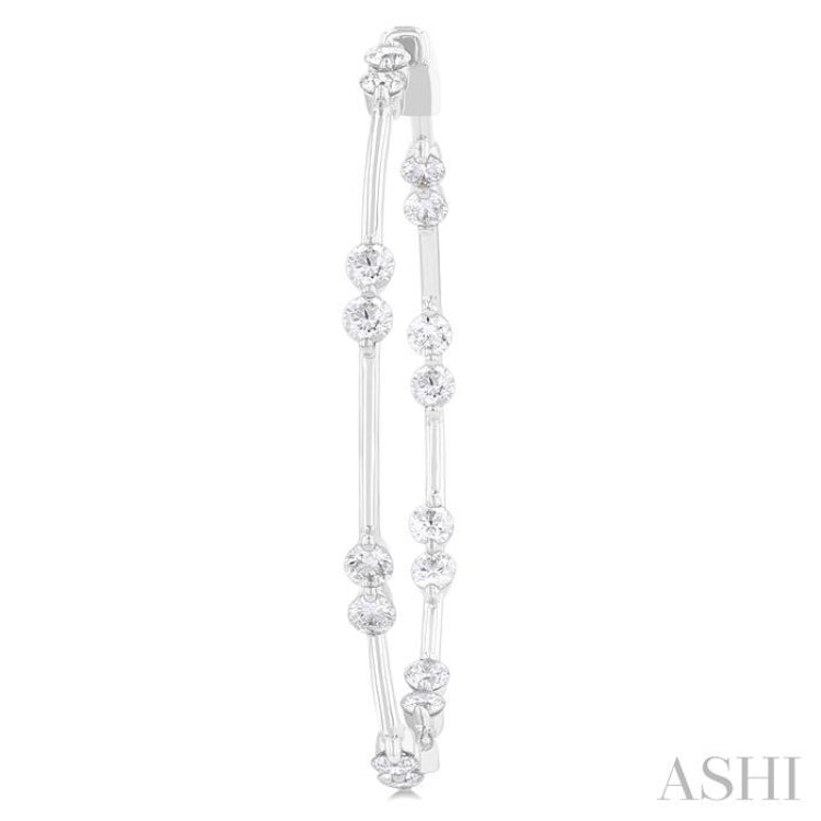 2 Ctw Front and Inner Back Round Cut Diamond Hoop Earrings in 14K White Gold