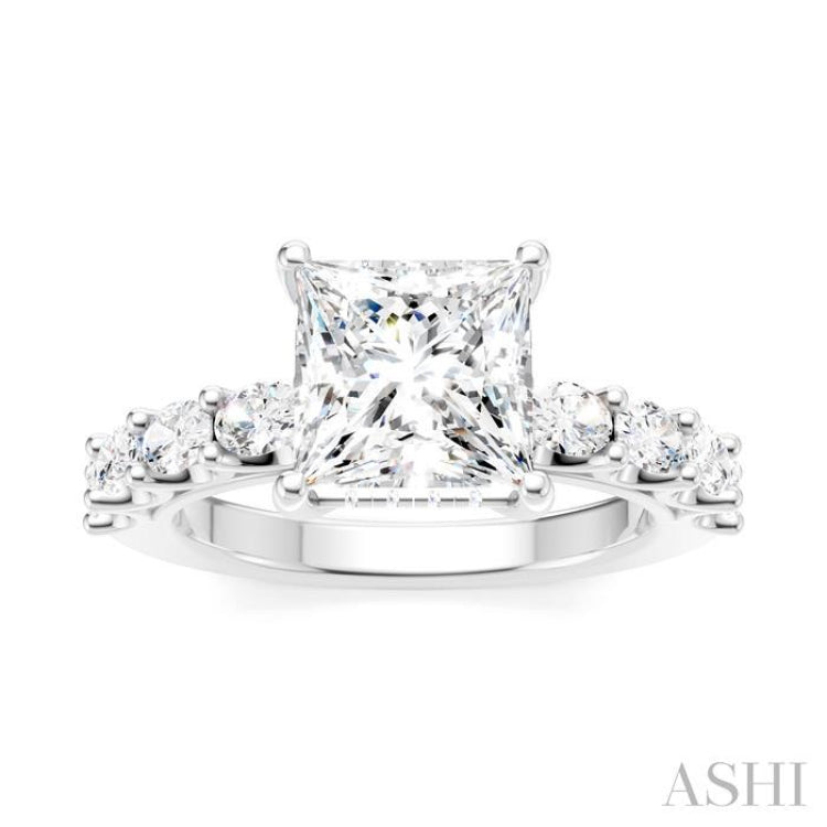 7/8 Ctw Princess Shape Oval and Round Cut Diamond Semi-Mount Engagement Ring in 14K White Gold