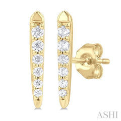 1/10 Ctw Petite Vertical Bar Graduated Round Cut Diamond Fashion Stud Earring in 10K Yellow Gold