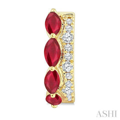 4X2 MM Marquise Shape Ruby and 1/6 Ctw Round Cut Diamond Precious Hoop Earrings in 10K Yellow Gold
