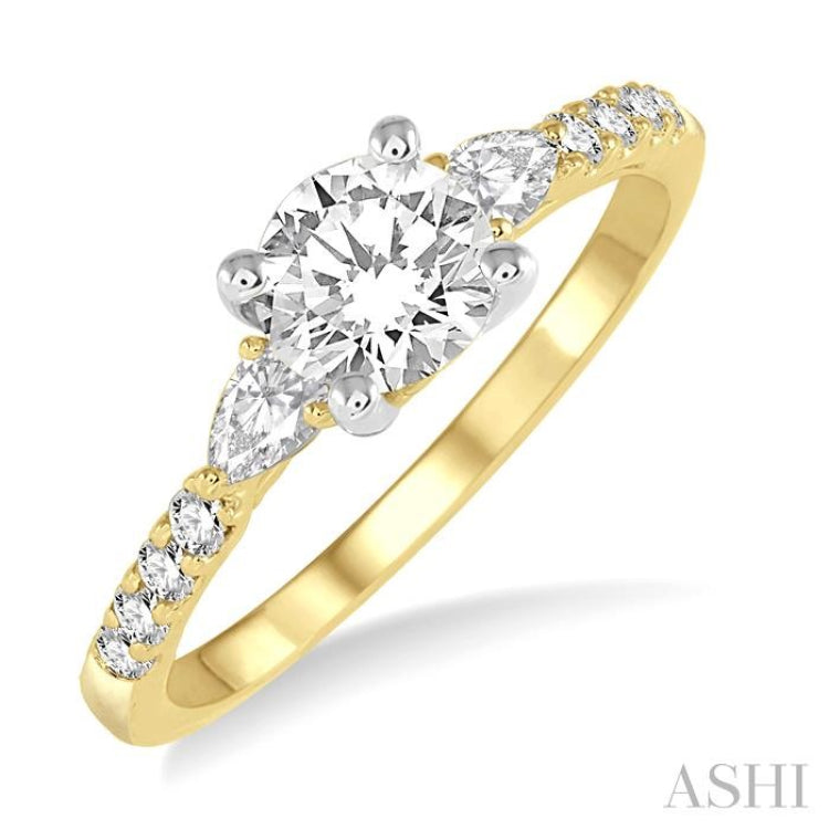 3/8 Ctw Circular Shape Pear & Round Cut Diamond Semi-Mount Engagement Ring in 14K Yellow and White Gold
