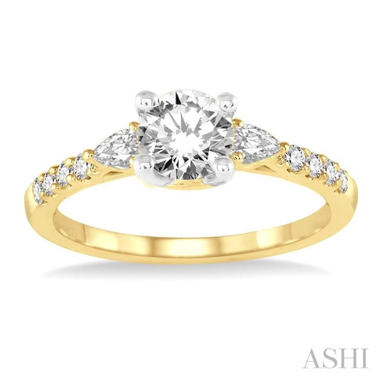 3/8 Ctw Circular Shape Pear & Round Cut Diamond Semi-Mount Engagement Ring in 14K Yellow and White Gold
