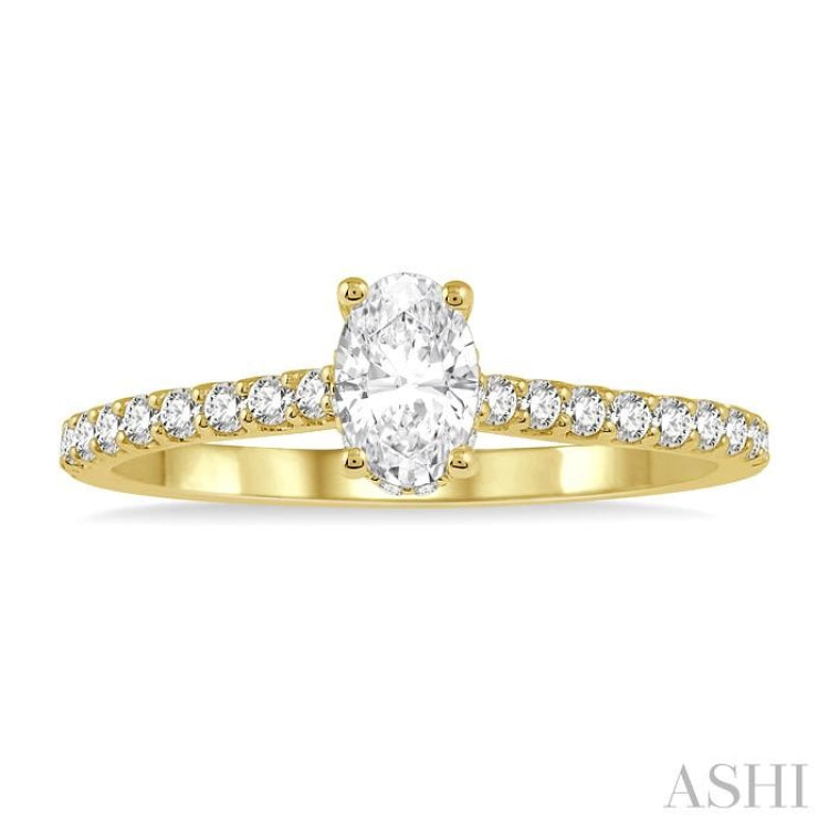 1/5 Ctw Oval Shape Round Cut Diamond Semi-Mount Engagement Ring in 14K Yellow Gold