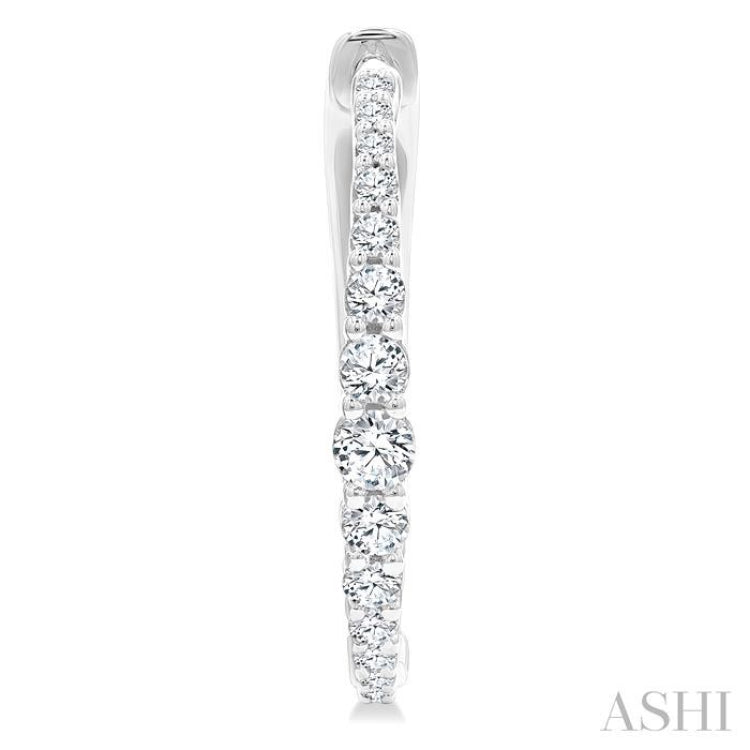 1/2 Ctw Round Cut Diamond Graduated Riviera Hoop Earrings in 14K White Gold