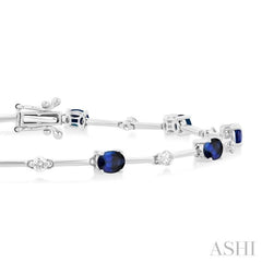 4x3 MM Oval Cut Sapphire and 1/3 Ctw Round Cut Diamond Precious Bar Bracelet in 10K White Gold