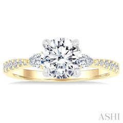 3/8 Ctw Pear and Round Cut Diamond Semi-Mount Engagement Ring in 14K Yellow and White Gold