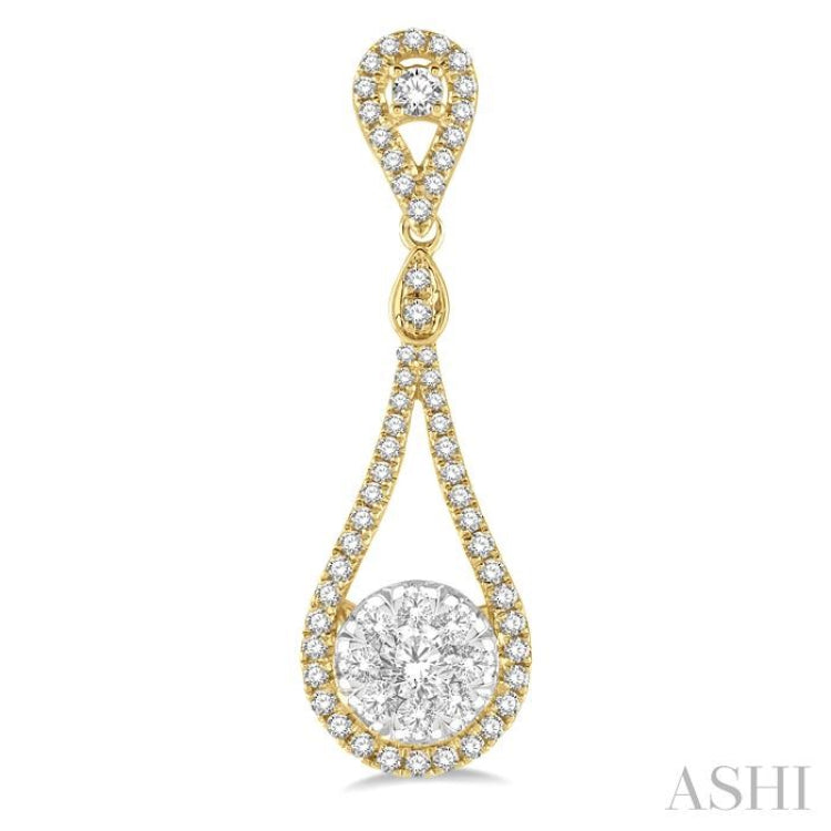 1 Ctw Loop Dangler Round Cut Diamond Lovebright Hanging Earrings in 14K Yellow and White Gold