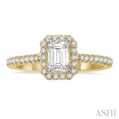 3/8 Ctw Emerald Shape Engagement Ring with 1/4 Ct Emerald Cut Center Stone in 14K Yellow and White Gold