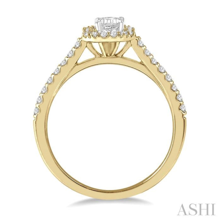 3/8 Ctw Emerald Shape Engagement Ring with 1/4 Ct Emerald Cut Center Stone in 14K Yellow and White Gold