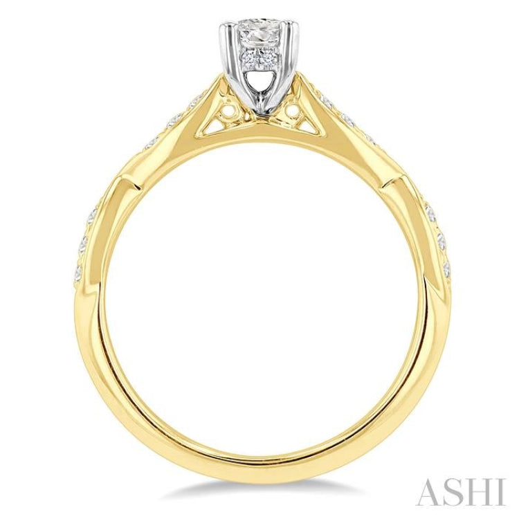 1/6 Ctw Oval Shape Round Cut Diamond Semi-Mount Engagement Ring in 14K Yellow and White Gold
