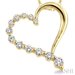 1/4 Ctw Round Cut Diamond Heart Half Journey Pendant in 14K Yellow Gold with Chain