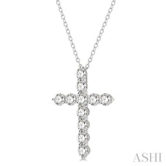 4 Ctw Round Cut Diamond Cross Pendant in 14K White Gold with Chain
