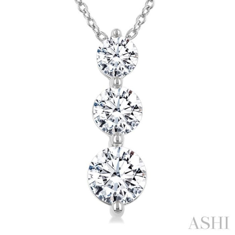 1 Ctw Round Cut Diamond Three-Stone Snowman Pendant With Chain in 14K White Gold