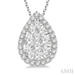 3/4 Ctw Pear Shape Lovebright Round Cut Diamond Pendant With Chain in 14K White Gold
