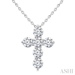 1 Ctw Round Cut Diamond Christian Cross 6-Stone Fashion Pendant With Chain in 14K White Gold