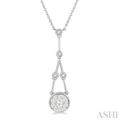5/8 Ctw Bar & Circular Mount Motif Round Cut Diamond Lovebright Necklace in 14K White Gold