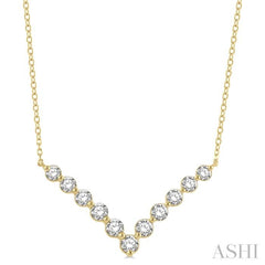 3/4 Ctw Round Cut Diamond Chevron Necklace in 14K Yellow Gold