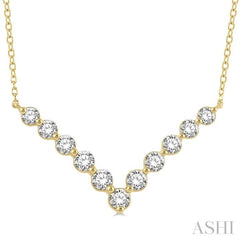 3/4 Ctw Round Cut Diamond Chevron Necklace in 14K Yellow Gold