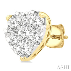 1 Ctw Heart Shape Lovebright Round Cut Diamond Stud Earring in 14K Yellow and White Gold