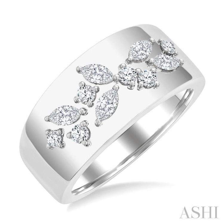 1/2 Ctw Marquise and Round Cut Diamond Fashion Wide Band in 14K White Gold
