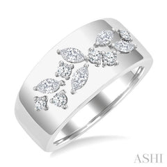 1/2 Ctw Marquise and Round Cut Diamond Fashion Wide Band in 14K White Gold