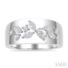 1/2 Ctw Marquise and Round Cut Diamond Fashion Wide Band in 14K White Gold