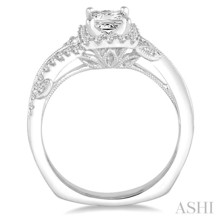 3/4 Ctw Diamond Engagement Ring with 3/8 Ct Princess Cut Center Stone in 14K White Gold