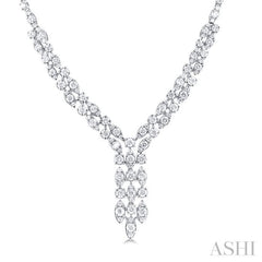 3 1/6 Ctw Triple Row Drop Round Cut Diamond Necklace in 14K White Gold