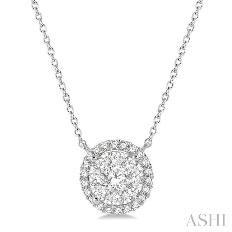 3/4 Ctw Circular Round Cut Diamond Lovebright Pendant With Chain in 14K White Gold