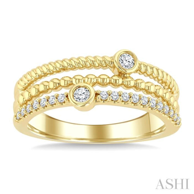 1/5 Ctw Triple Row Round Cut Diamond Fashion Band in 10K Yellow Gold