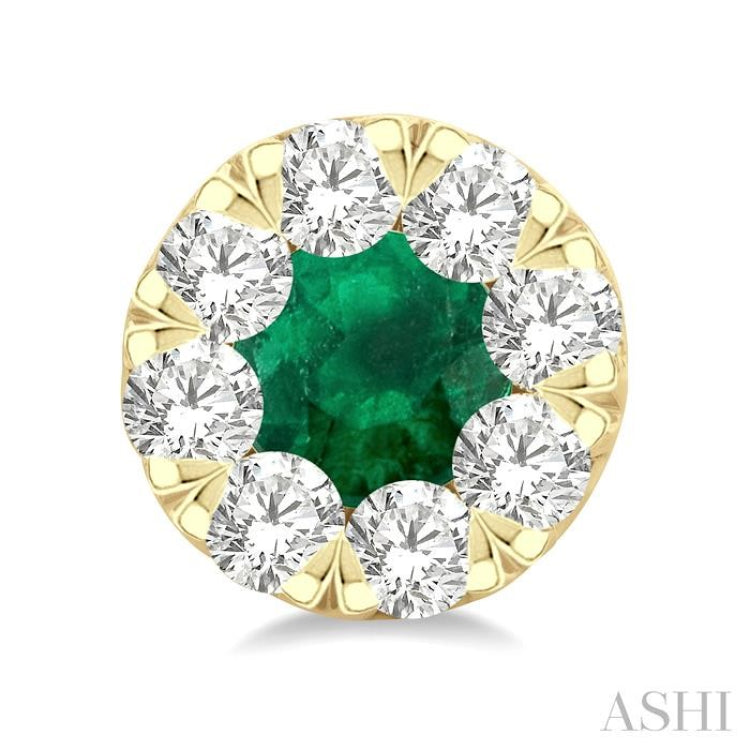 3.3 MM Emerald and 1/2 Ctw Round Cut Diamond Lovebright Precious Stud Earrings in 14K Yellow Gold