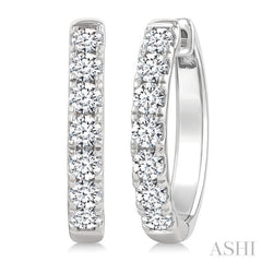 2 Ctw Round Cut Diamond Hoop Earrings in 14K White gold