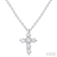 1/6 Ctw Round Cut Diamond Christian Cross 6-Stone Fashion Pendant With Chain in 14K White Gold