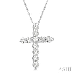 1 Ctw Round Cut Diamond Cross Pendant in 14K White Gold with Chain
