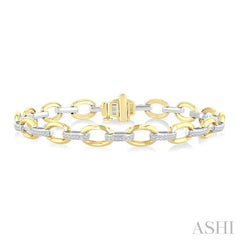 1/3 Ctw Round Cut Diamond Bold Oval Shape Link Bracelet in 10K Yellow and White Gold