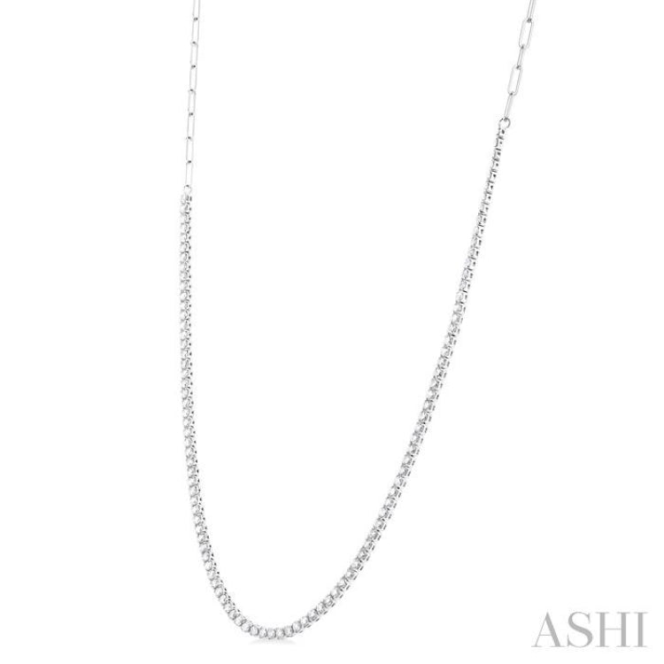 2 5/8 Ctw Round Cut Diamond Paperclip Chain Tennis Necklace in 14K White Gold