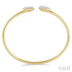 5/8 Ctw Pear Shape Lovebright Open Cuff Diamond Bangle in 14K Yellow and White Gold