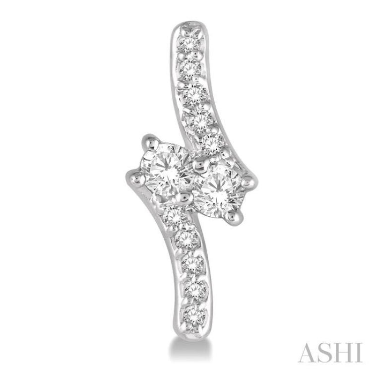 1/3 Ctw 2Stone Round Cut Diamond Earrings in 14K White Gold