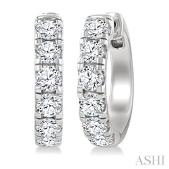 3 Ctw Round Cut Diamond Hoop Earrings in 14K White gold