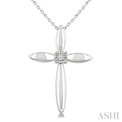 1/50 Ctw Round Cut Diamond Fashion Cross Pendant With Chain in Sterling Silver