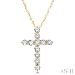 3 Ctw Latin Cross Round Cut Diamond Pendant With Chain in 14K Yellow Gold