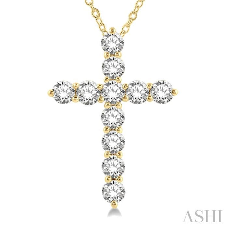 3 Ctw Latin Cross Round Cut Diamond Pendant With Chain in 14K Yellow Gold
