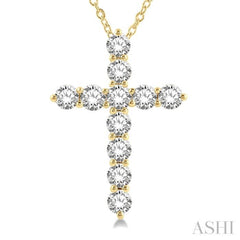 3 Ctw Latin Cross Round Cut Diamond Pendant With Chain in 14K Yellow Gold