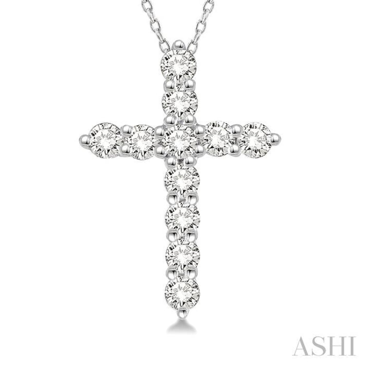 1/2 Ctw Round Cut Diamond Cross Pendant in 14K White Gold with Chain